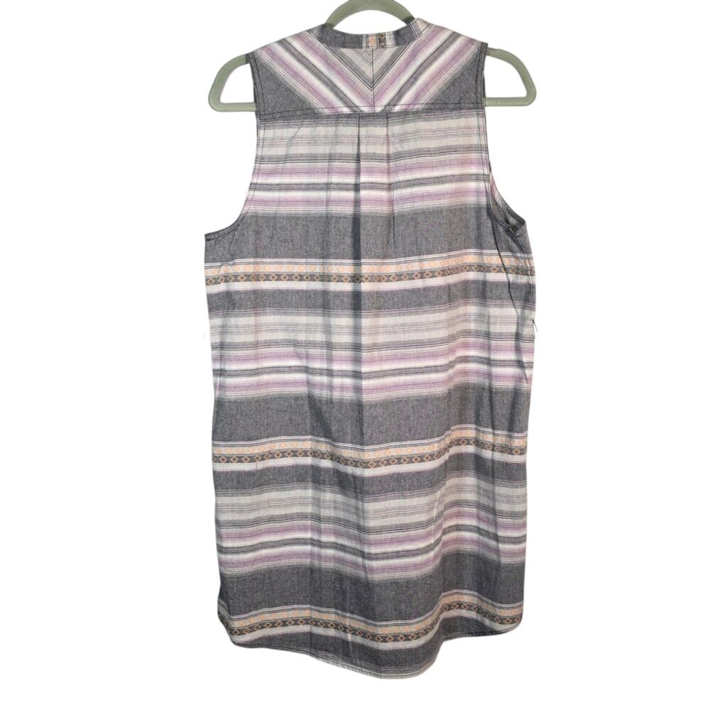 Woolrich Women's Sleeveless Shift Dress L Purple Gray Striped Cotton - Picture 2 of 7